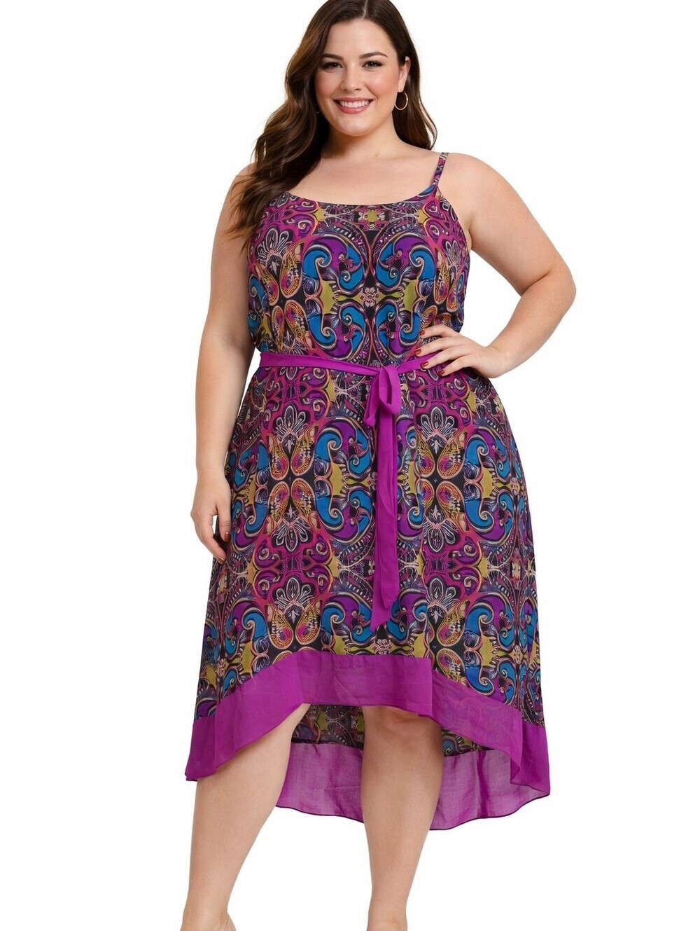 Lane Bryant Paisley Print Hi-Lo Dress Purple Belt Size 14/16